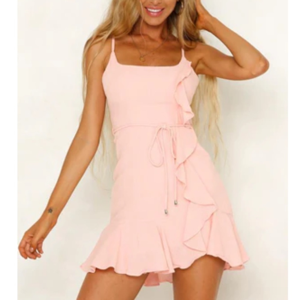 Hello Molly Pink Ruffle Tie-Waist Mini Dress